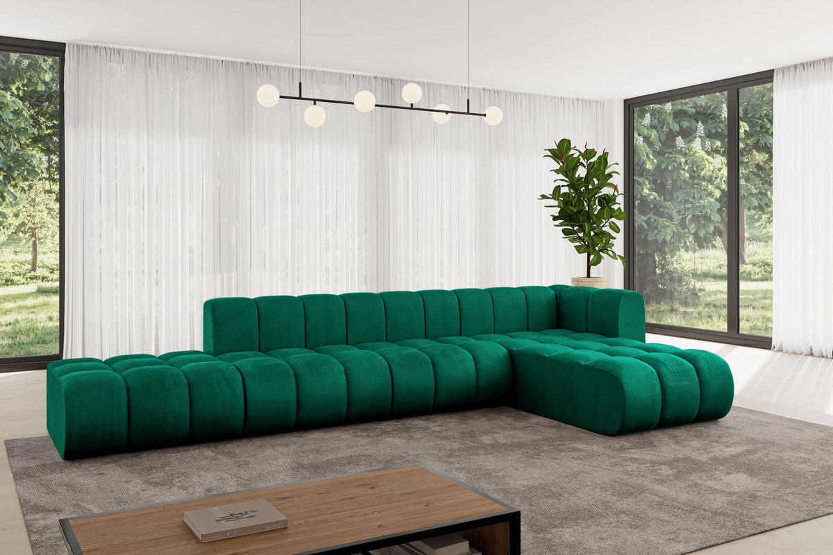 ECKSOFA modulares Sofa Zuvon-L2 - 387x177x70 cm Grün - Dunkelgrün, Holzwerkstoff/Textil (387/177cm) - ALTDECOR