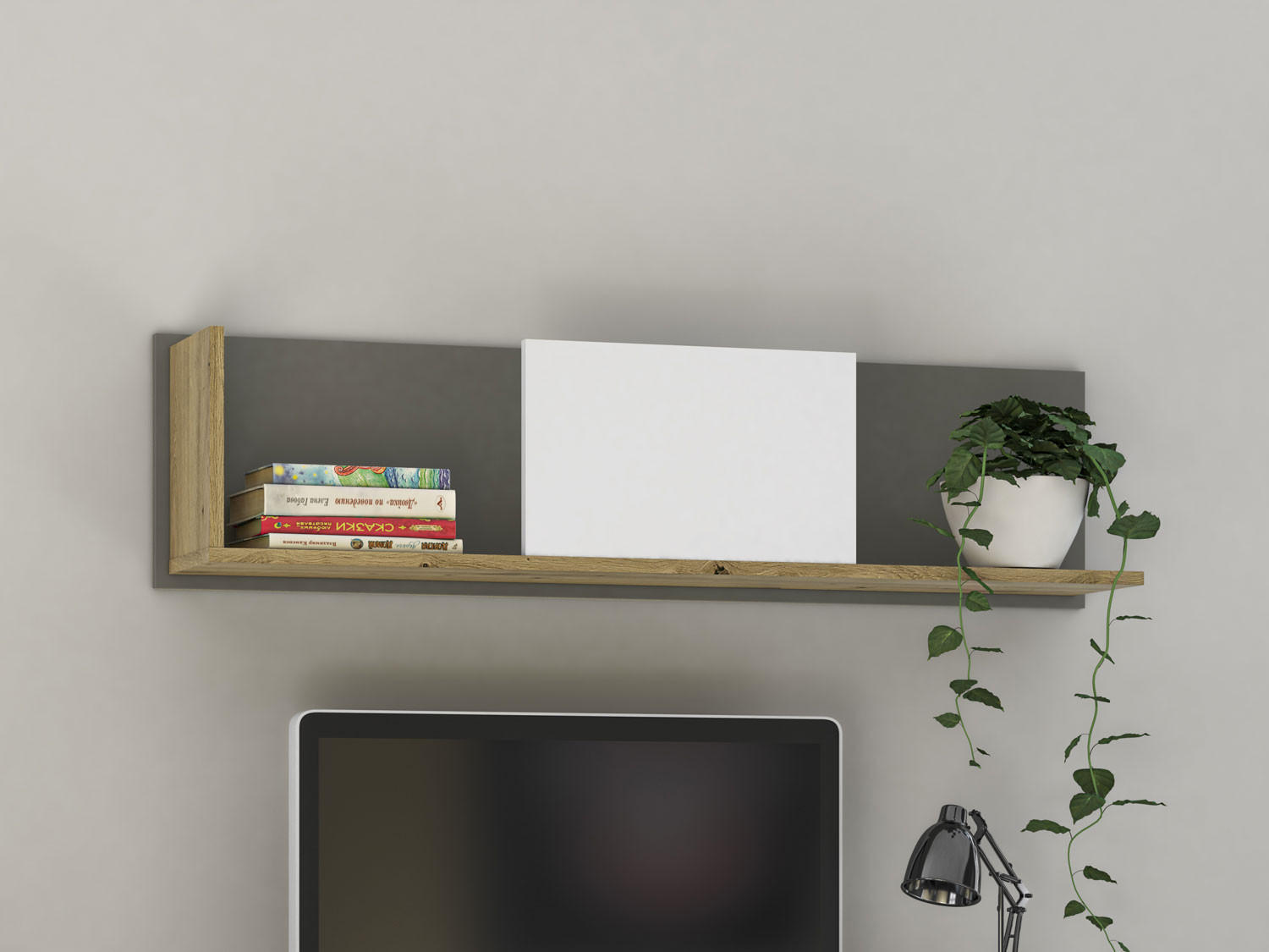 Thumbnail - Feldmann-Wohnen Wandregal, Braun, Weiß, Holz, 1 Fächer, Rechteckig, 116x19x22 cm, Wohnzimmer, Regale, Wandregale
