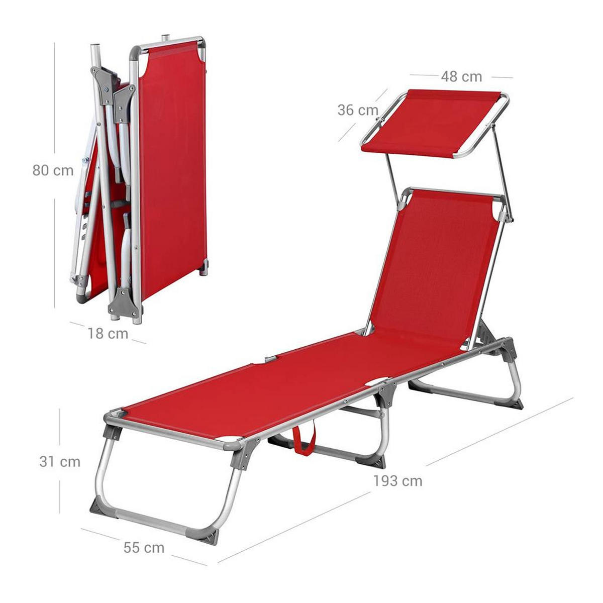 SONNENLIEGE GARTENLIEGE - Rot, Textil (193/31/55cm) - Hansiro