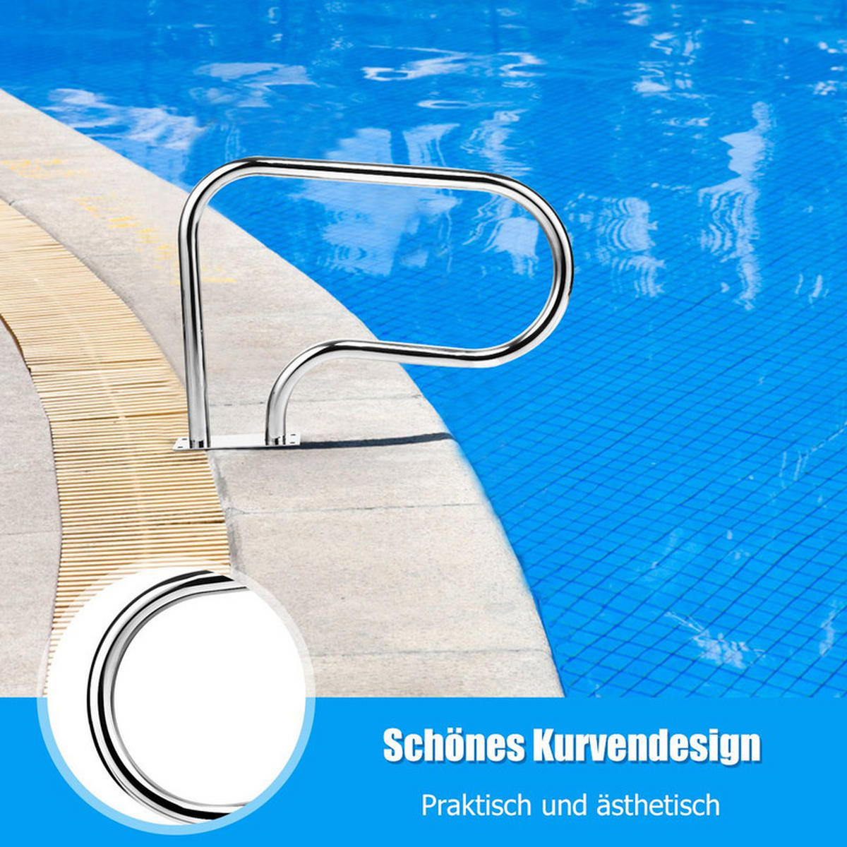 POOLHANDLAUF aus Edelstahl silber - Silberfarben, Metall (81/57/10cm) - COSTWAY