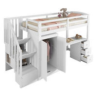 VYSOKÁ posteľ 90/200 cm biela z borovice a MDF so stolom, šatníkom, zásuvkami a úložnými schodmi - biela, kompozitné drevo (90/200cm) - OKWISH