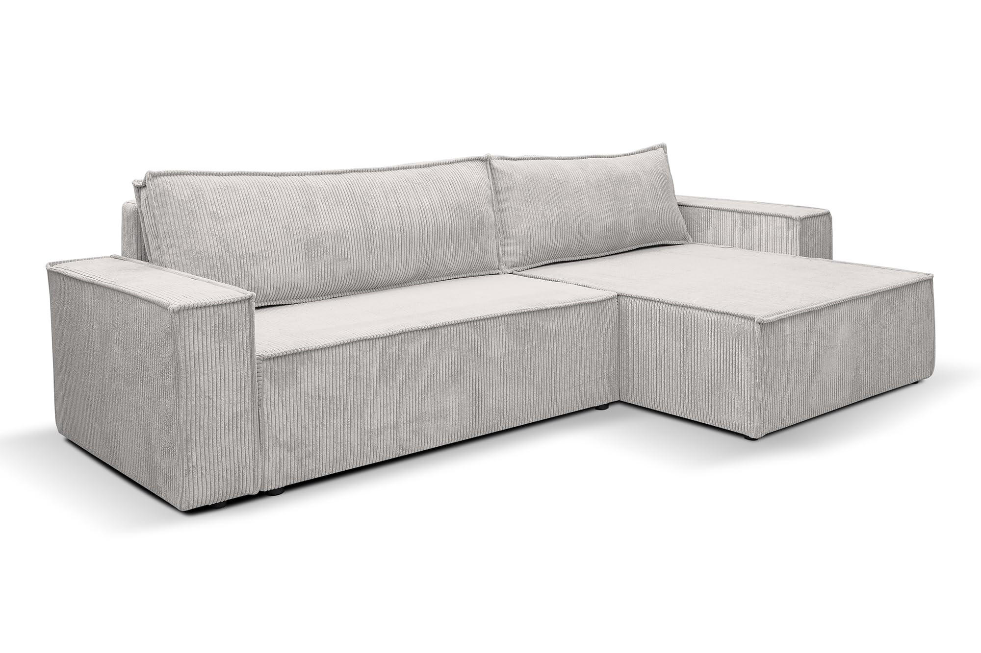ECKSOFA HUGO XL Schlaffunktion und Bettkasten Cord-Stoff (Beige) - Beige, Textil (274/142cm) - VENASI MÖBEL