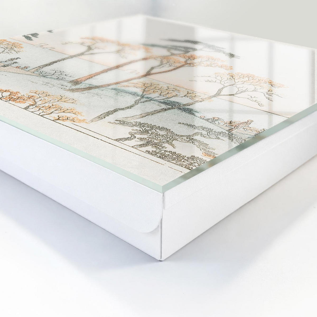 SCHLÜSSELBOX Weiß 30x30 cm – Türöffnung nach rechts - Japanische Landschaft - Beige, Metall (30/30/5cm) - TULUP