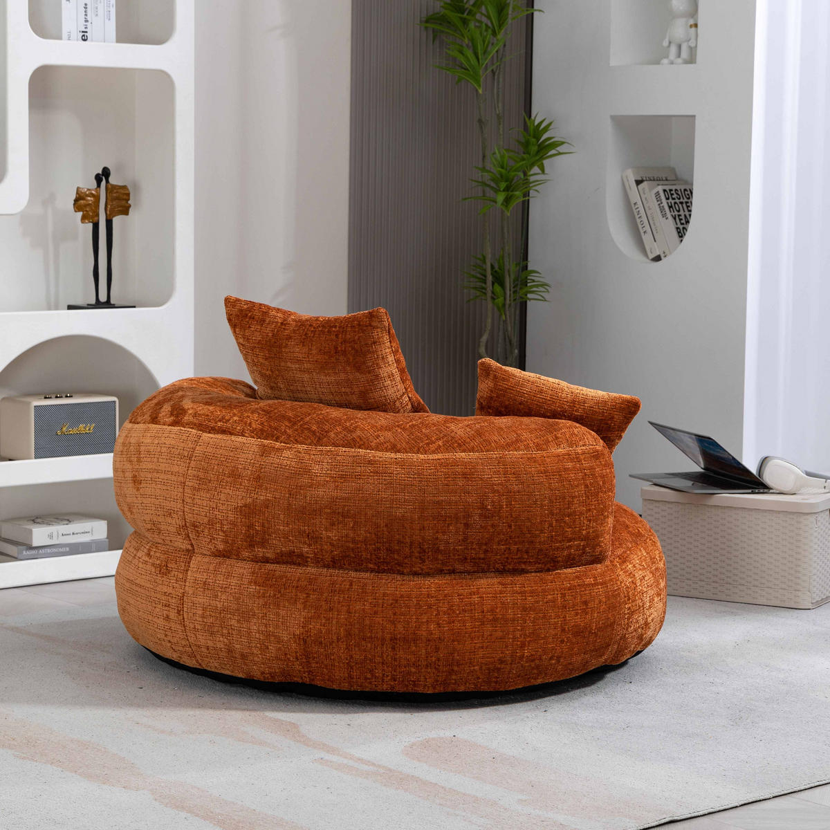 SITZSACK Chenille, Sofa mit 3 extra Kopfkissen,Chenille,Orange - Orange, Textil (108/52/108cm) - LVHOM