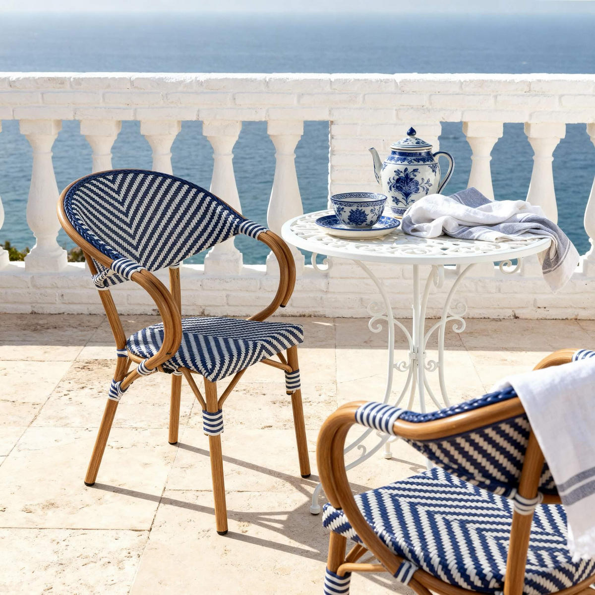 GARTENSTÜHLE Stapelbare Weiß Blau 2er-Set - Dunkelblau, Metall (57/84/57cm) - Mobili Rebecca