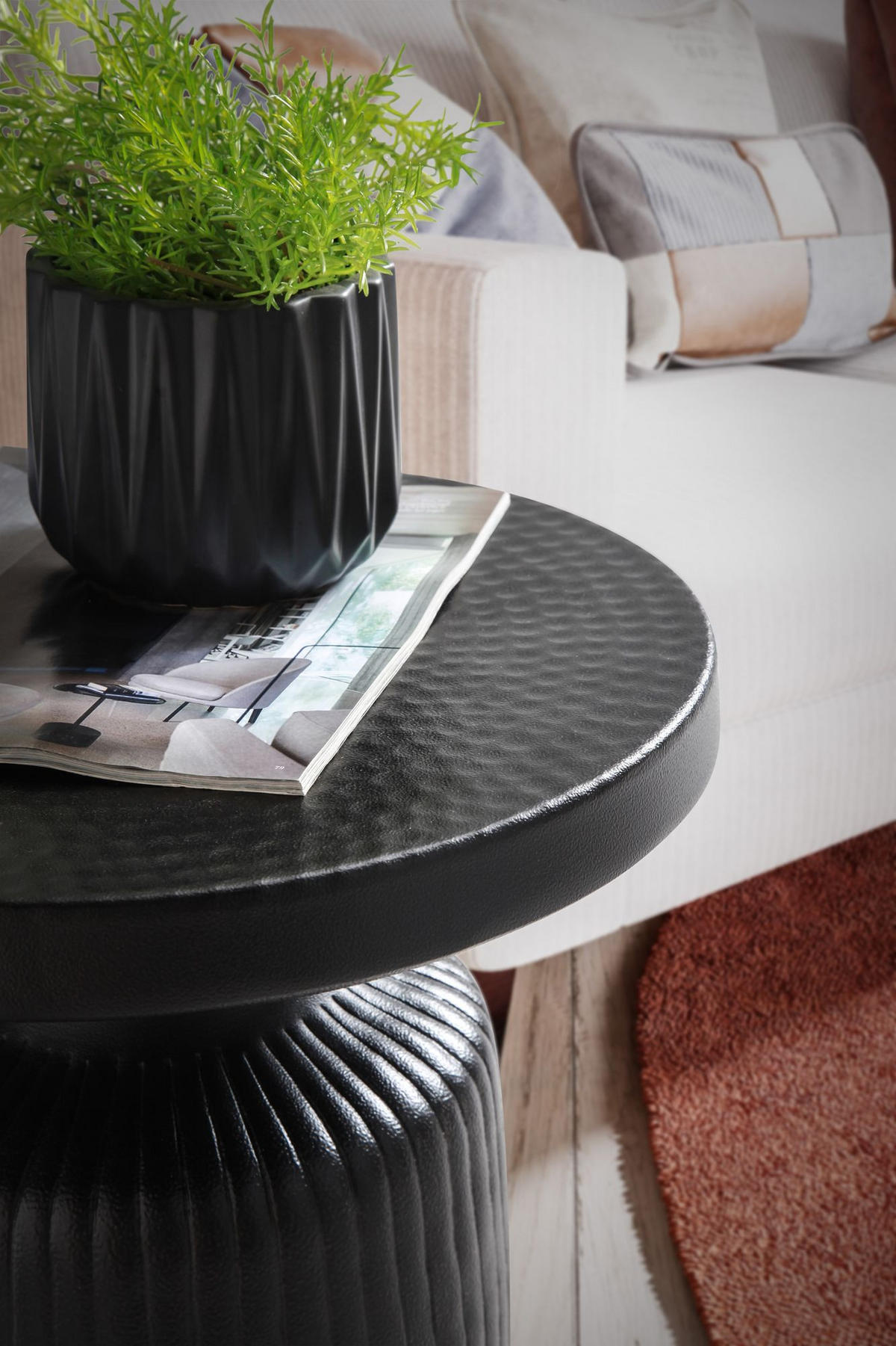 BEISTELLTISCH – Rund Schwarz 40x40x50 cm Hammerschlag Design - Schwarz, Metall (40/40/50cm) - KADIMA DESIGN