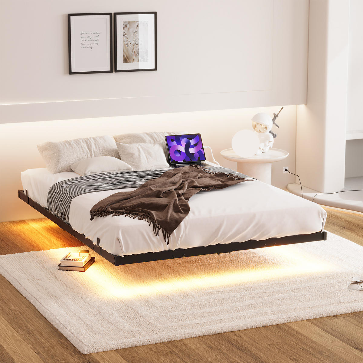 METALLBETT 120/200 cm in Schwarz mit LED und USB - Schwarz, Metall (120/200cm) - WISHDOR