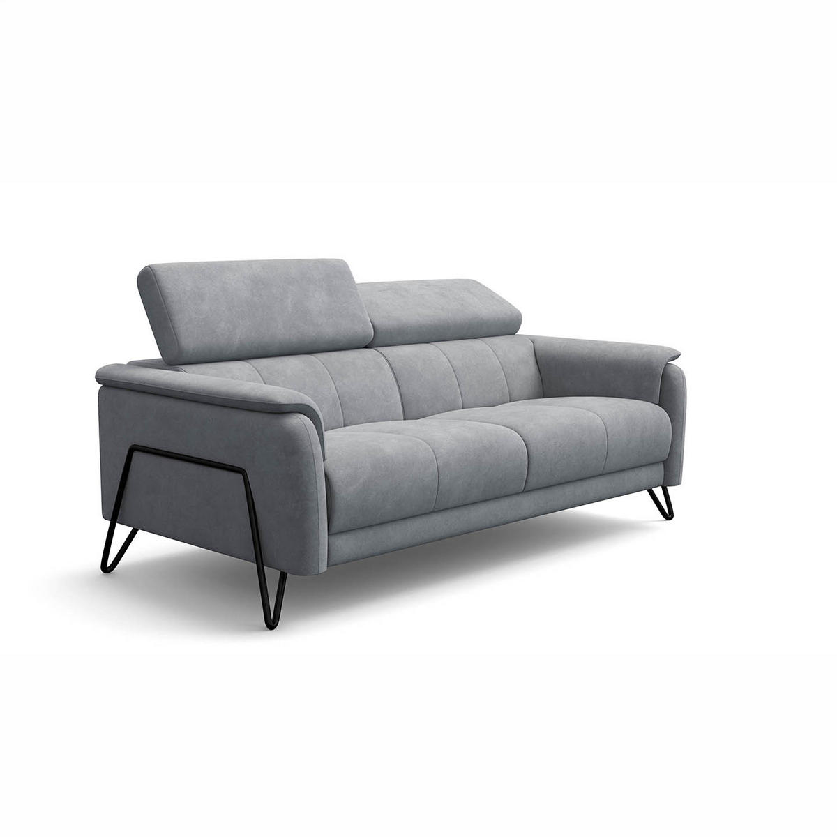 SOFA RODEN 3-Sitzer, hellgrau, Veloursstoff - Hellgrau, Holz/Textil (194/82/103cm) - Wozimo
