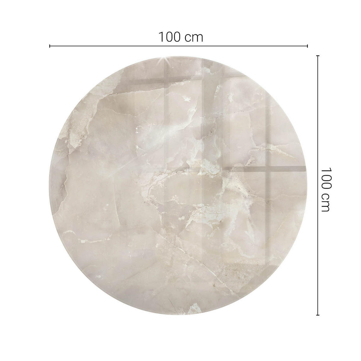 TISCHPLATTE Ø100 cm Marmorstruktur mit Textur Rund - Creme, Glas (100/100/0.4cm) - TULUP