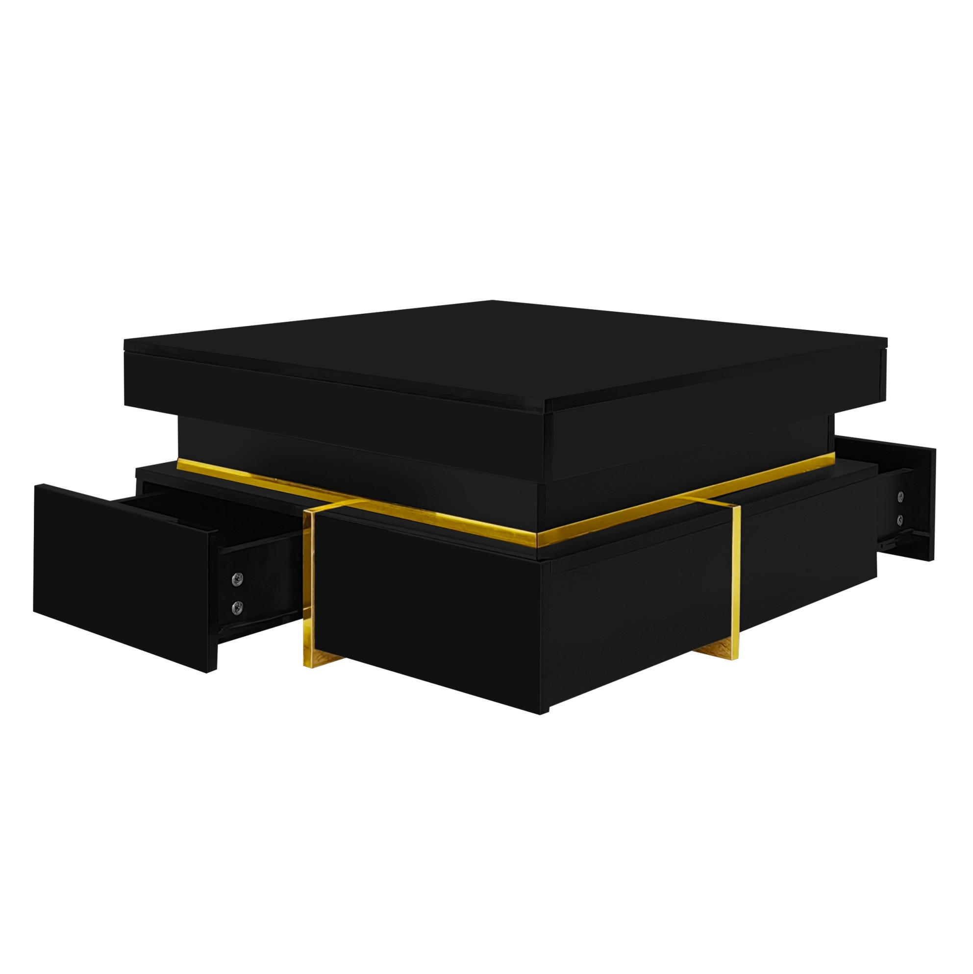 COUCHTISCH 70/70/35.5 cm schwarz aus Spanplatte mit Hochglanz-Finish und goldenen Akzenten - Schwarz, Holzwerkstoff (70/70/35.5cm) - OKMYHOME
