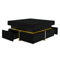 COUCHTISCH 70/70/35.5 cm schwarz aus Spanplatte mit Hochglanz-Finish und goldenen Akzenten - Schwarz, Holzwerkstoff (70/70/35.5cm) - OKMYHOME