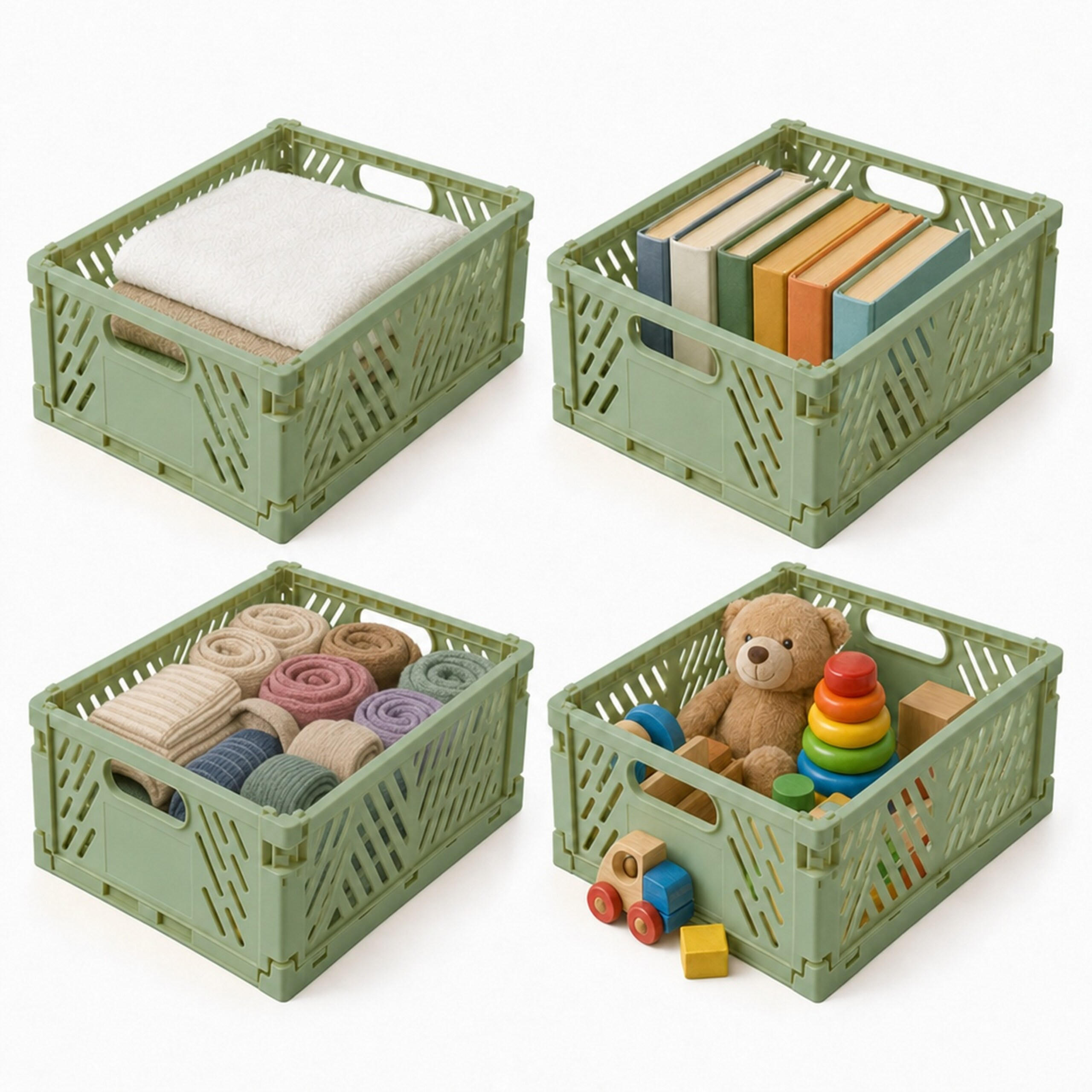 KLAPPBOX Salbei 4er-Set - Grün, Kunststoff (29/12/21cm) - Relaxdays