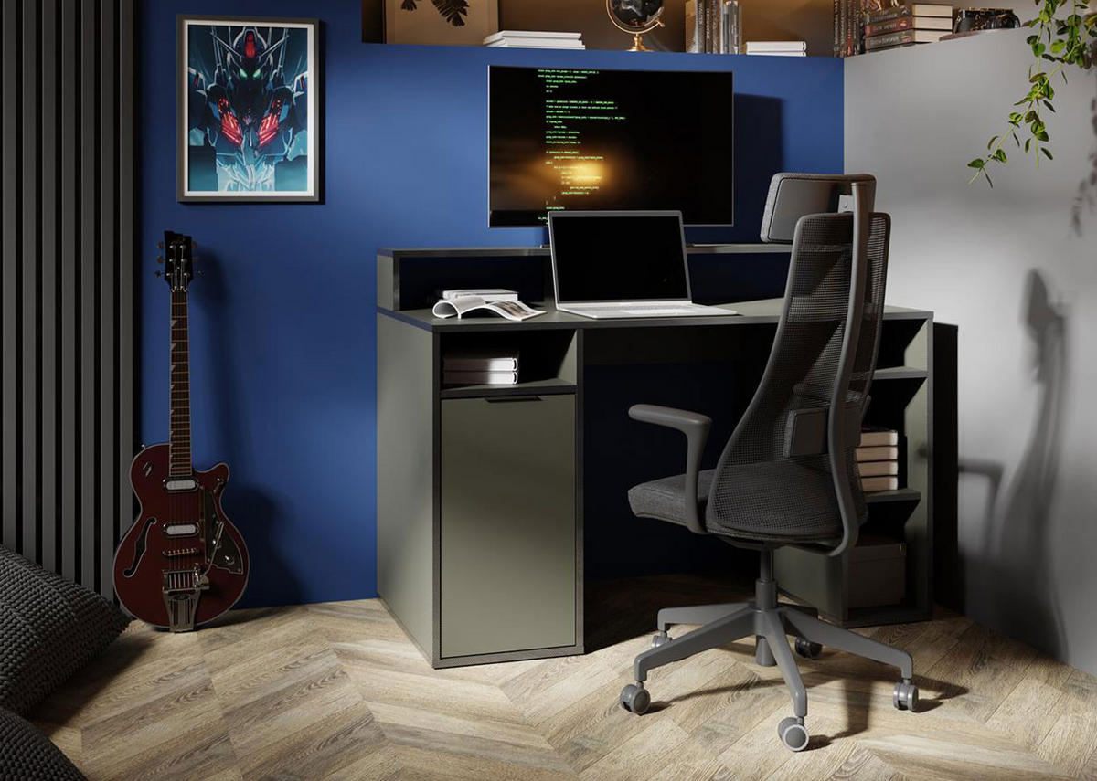 GAMING-SCHREIBTISCH Carbon graphitgrau 125 / 55 / 89cm - Graphitfarben, Holz/Holzwerkstoff (55/125/89cm) - Feldmann-Wohnen