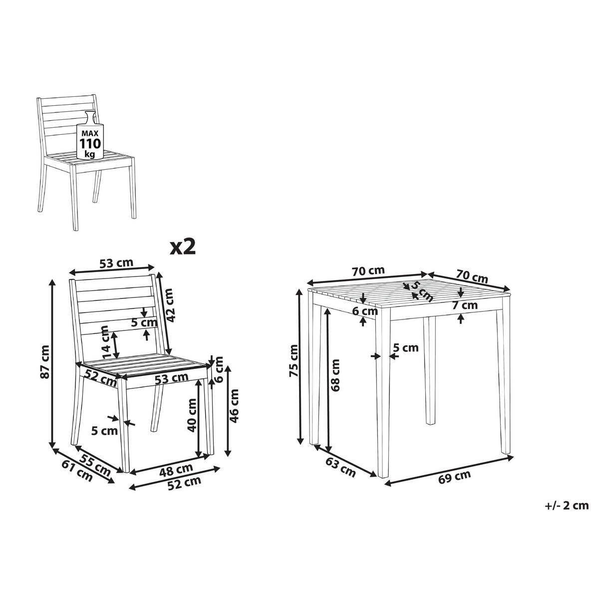 BISTRO-SET zertifiziertes Akazienholz Hellbraun Chioggia - Hellbraun, Holz - Beliani
