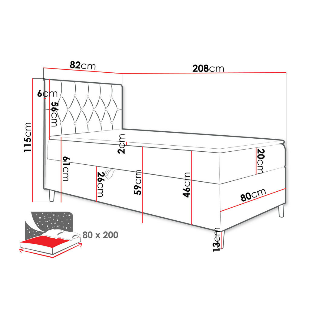 Thumbnail - Mirjan24 Boxbett, Weiß, Grün, Holz, H3, 80x200 cm, Schlafzimmer, Betten, Boxspringbetten