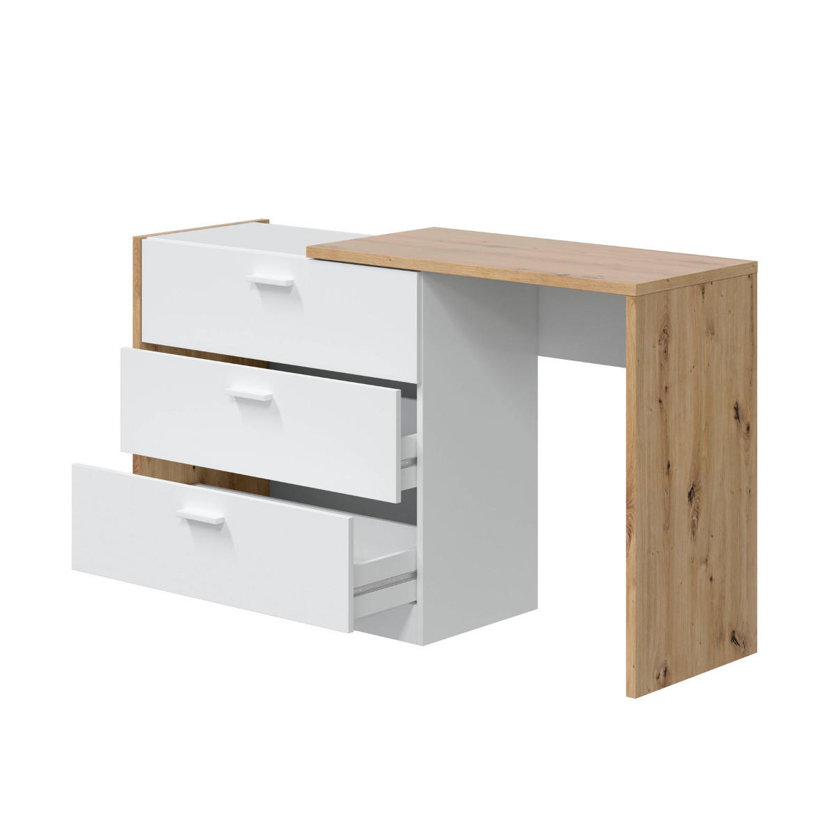 KOMMODE 3 schubladen mit ausziehbarem schreibtisch - kommo 81/40/75 cm - Eschefarben, Holzwerkstoff (81/75/40cm) - Calicosy