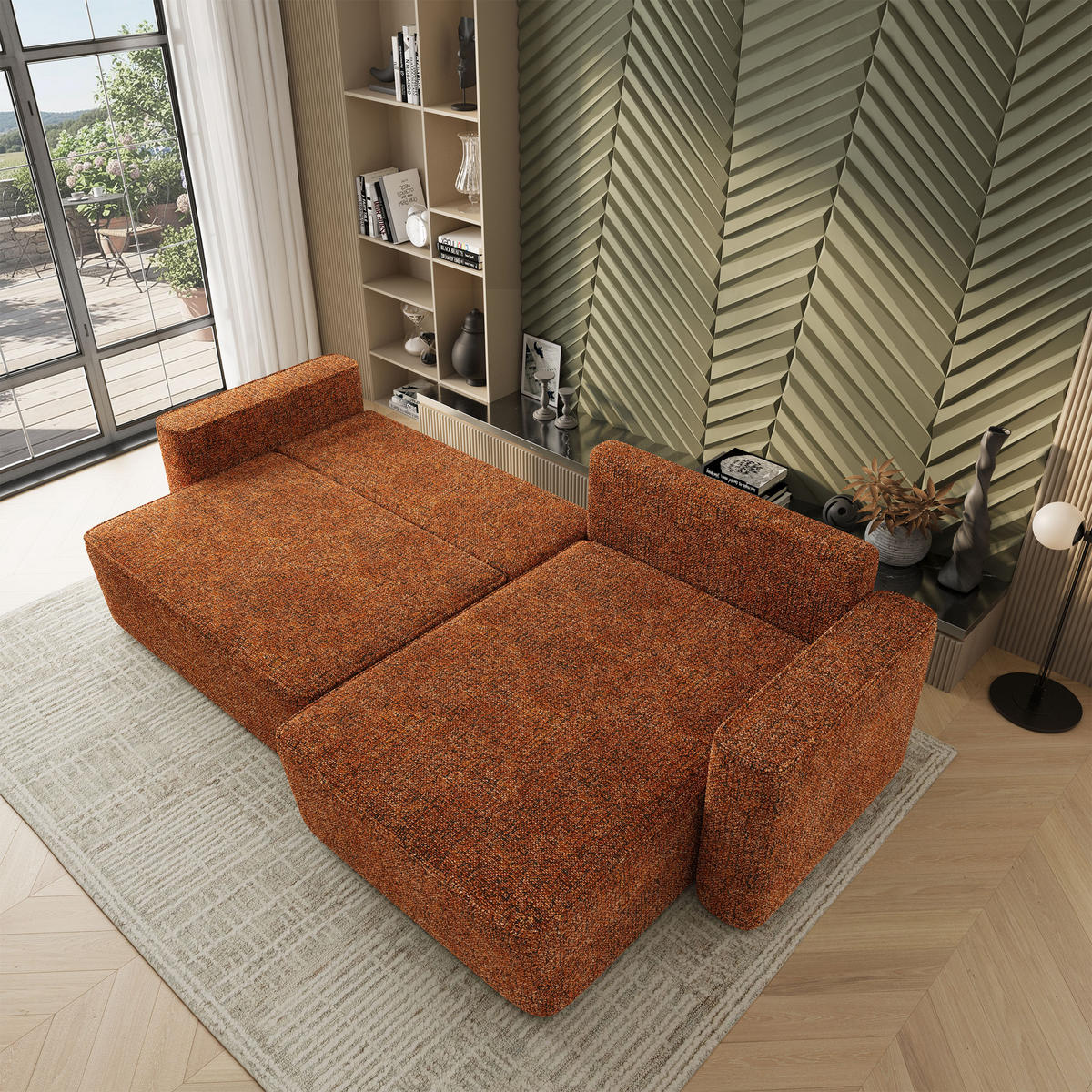ROHOVÁ Sedačka BELARO BELLA 40, Cihlová - šedá/terakotová, dřevo/textil (280/162cm) - MASSENO