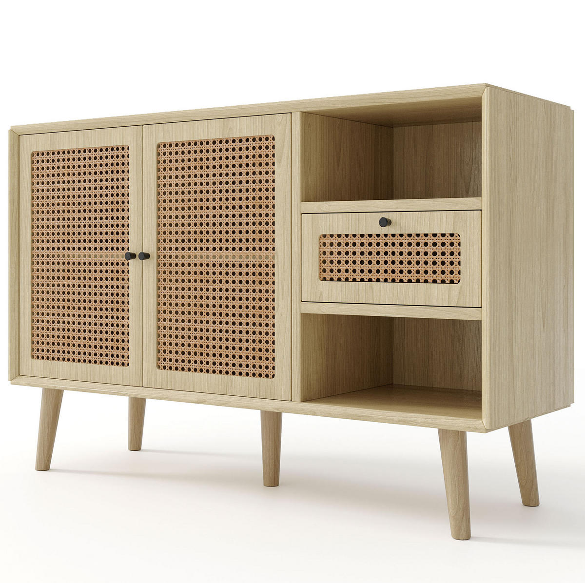 SIDEBOARD 120/40/80 cm aus MDF mit Rattangeflecht und verstellbaren Einlegeböden Eichefarben - Eichefarben, Holzwerkstoff (120/80/40cm) - Modenvie