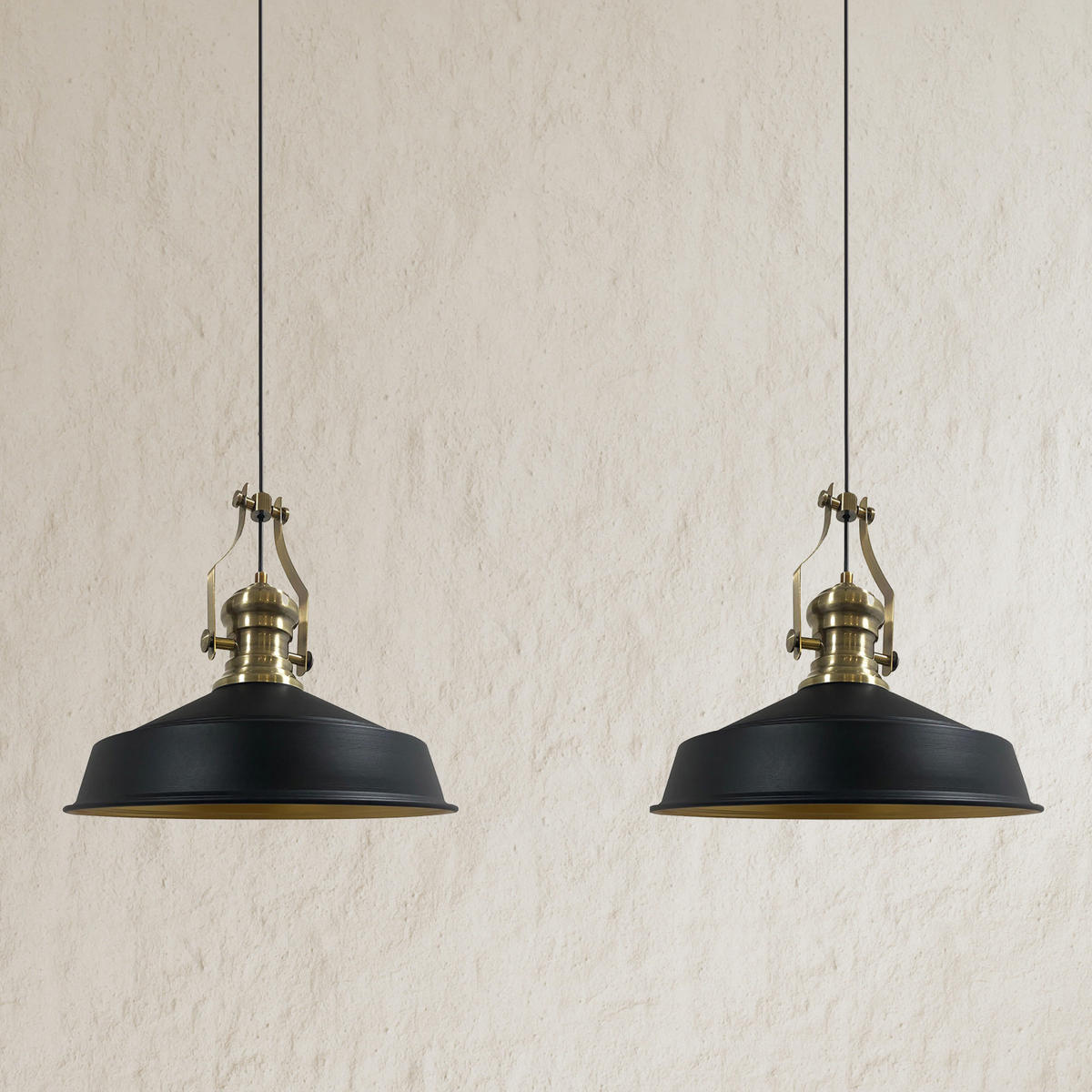 PENDELLEUCHTE Asletl Vintage 2 Flammig 41/36 cm - Goldfarben/Schwarz, Metall (41/36cm) - Bamyum