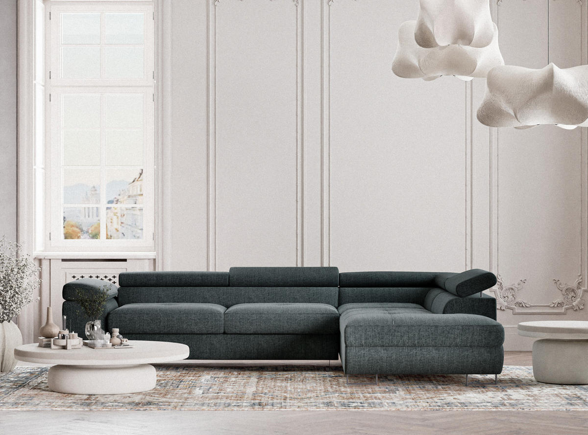 ECKSOFA Concord Blau Webstoff - Rechts Seite - Blau/Schwarz, Holz/Holzwerkstoff (277/203cm) - Maison de Reve