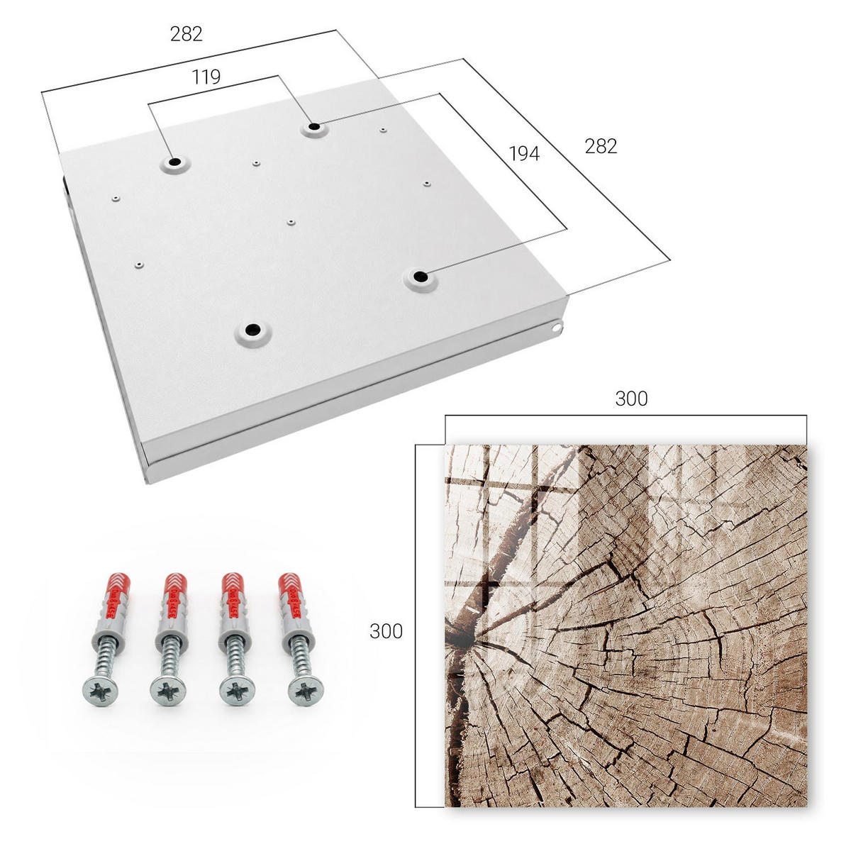 SCHLÜSSELBOX Weiß 30x30 cm – Türöffnung nach rechts - Holzmaserung - Braun, Metall (30/30/5cm) - TULUP