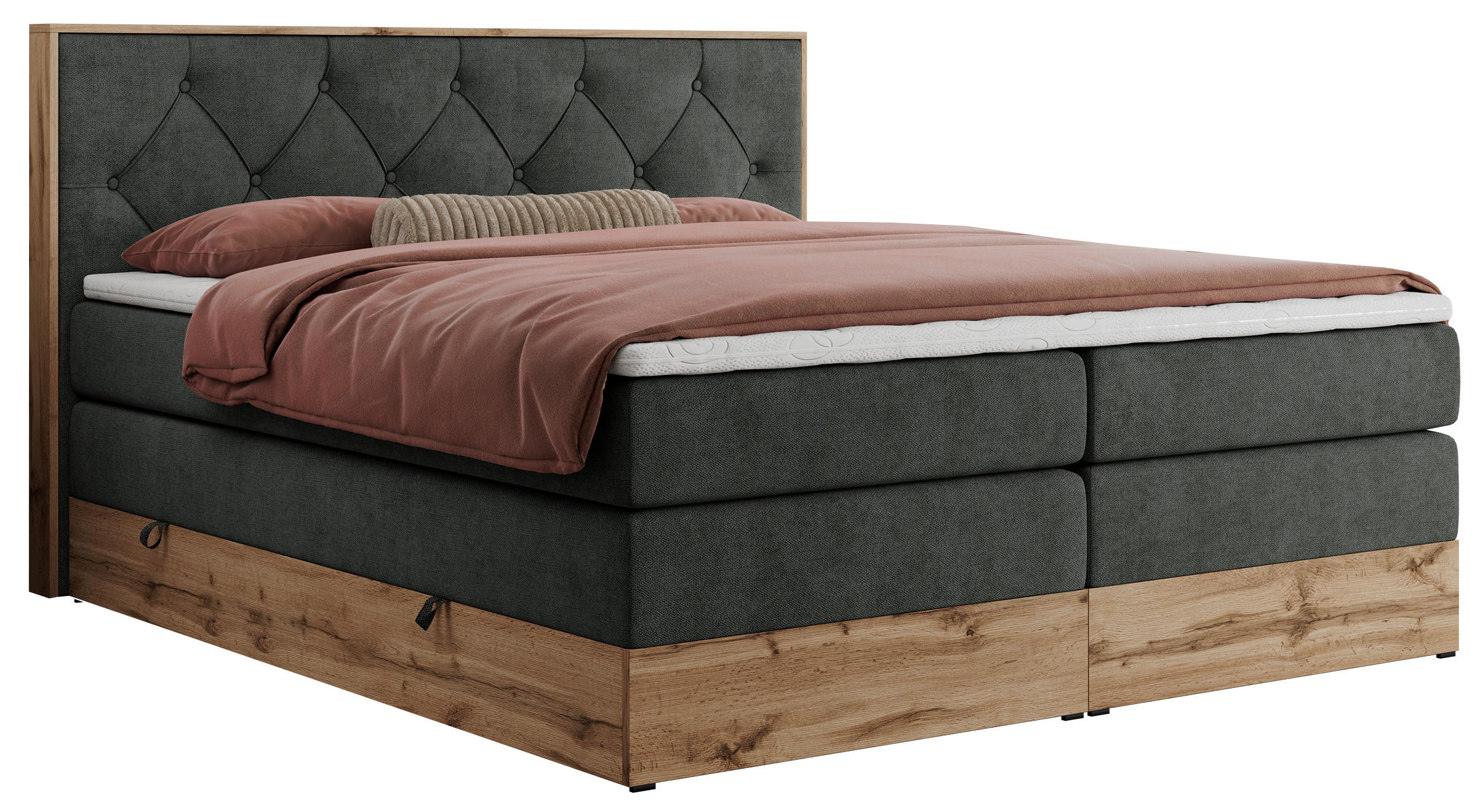 BOXSPRINGBETT VENETO KING 200/200 Dunkelgrau Struktur - H3 - Dunkelgrau, Holz/Textil (200/200cm) - MKS
