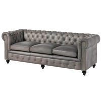 SOFA 3-Sitzer Echtleder 216x82x75 grau CHESTERFIELD #203 - Grau, Leder (216/75/82cm) - Massivmoebel24