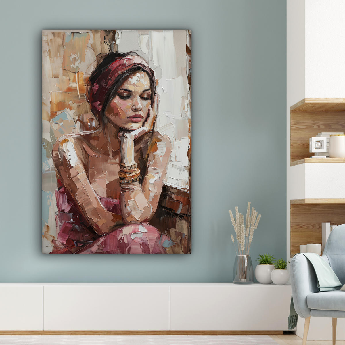 LEINWANDBILD Frau - Lackierung - Porträt - Modern 80x120 cm - Altrosa, Textil (80/120cm) - MuchoWow