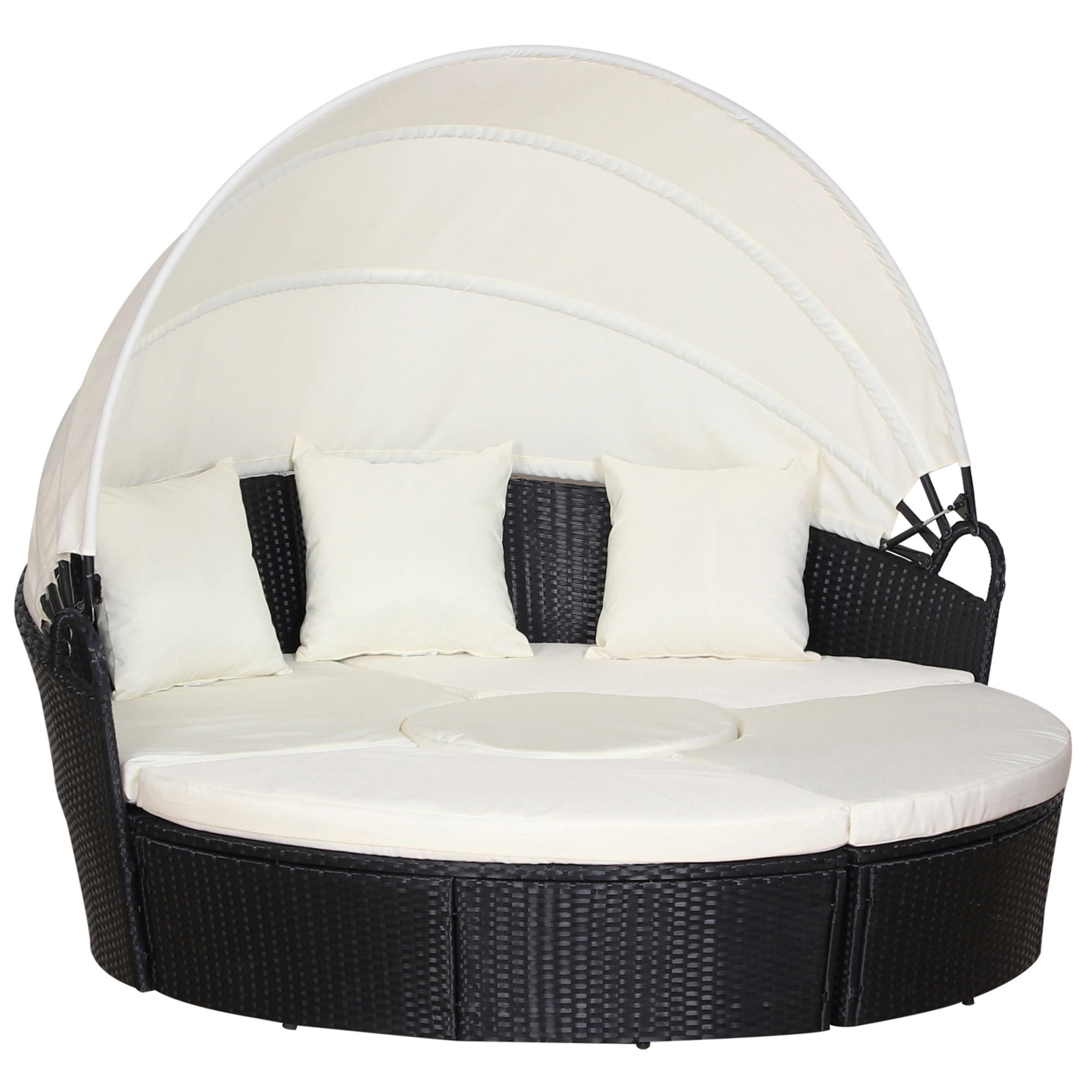 SONNENINSEL, Loungegruppe mit Sonnendach, Metall, Creme - Schwarz, Kunststoff - Outsunny