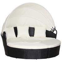 SONNENINSEL, Loungegruppe mit Sonnendach, Metall, Creme - Schwarz, Kunststoff - Outsunny
