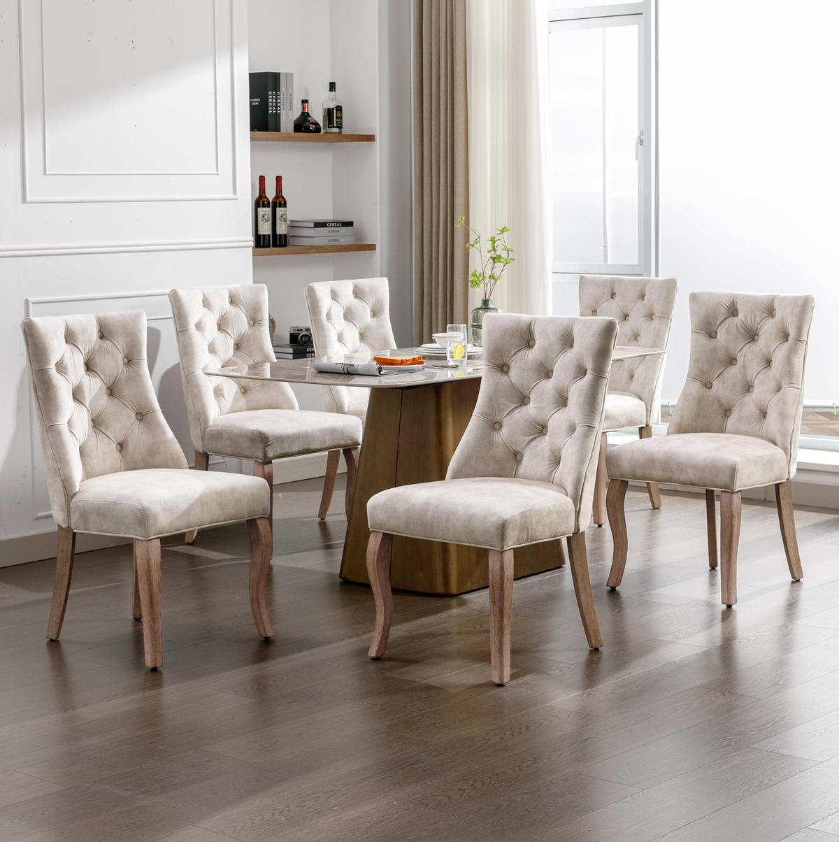 ESSZIMMERSTUHL Samt mit hoher Rückenlehne ca. 51 cm Light Beige 6er-Set - Beige, Metall (51/97/51.1cm) - Meubliv