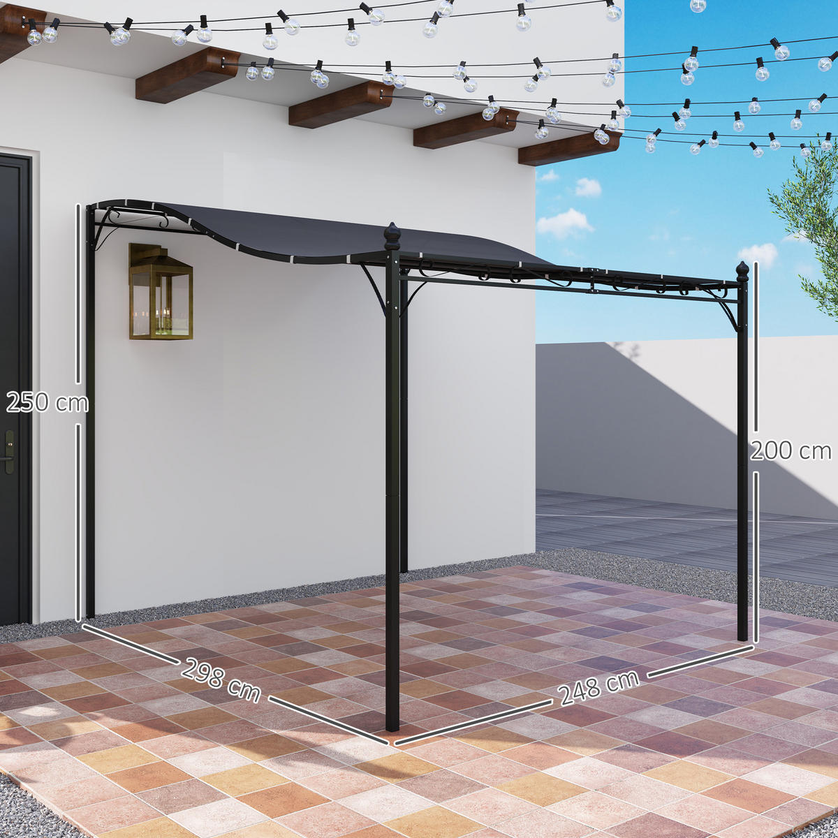 PERGOLA aus Metall 248x298x200/250 cm in Dunkelgrau - Dunkelgrau, Metall (298/250/248cm) - Modfu