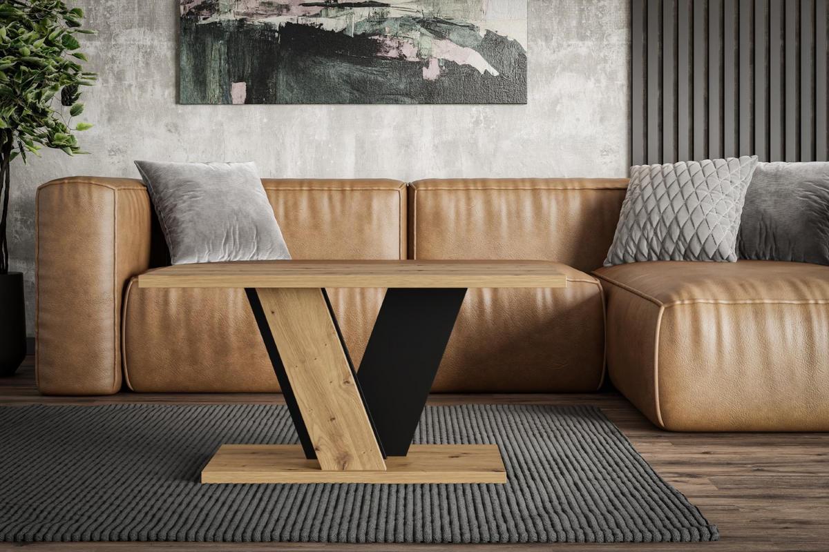 KAFFEETISCH 110x70x60 cm - Artisan Eiche Optik / Schwarz - INEY - Eichefarben, Holzwerkstoff (110/70/60cm) - ALTDECOR