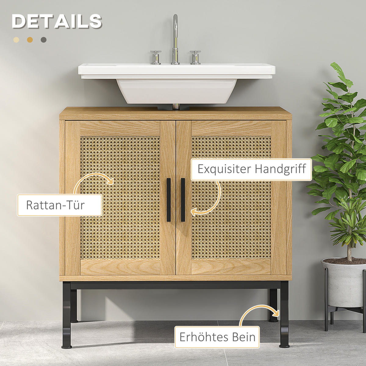 BADEZIMMERSCHRANK Eichefarben 39.0/60.0/60.0 cm - Eichefarben, Holzwerkstoff (60/60/39cm)