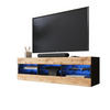 LOWBOARD TIVOLI RTV 140, Wotan, LED Blau - Eiche Wotan/Schwarz, Glas/Holzwerkstoff (140/40.5/35.5cm) - Komodee