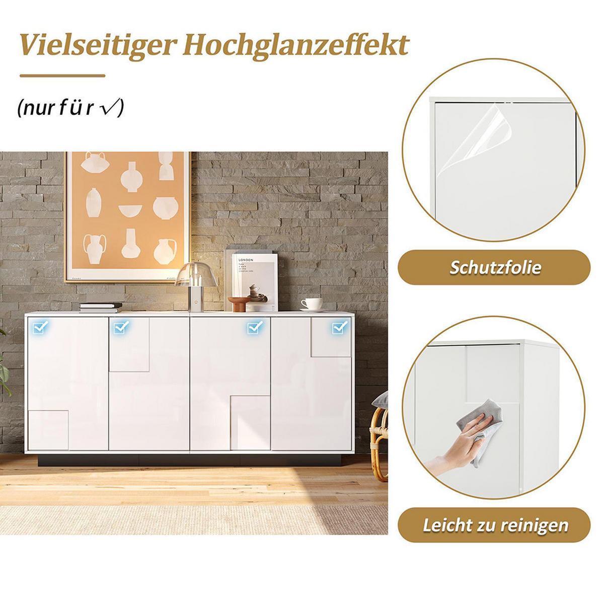 SIDEBOARD 160 x 37 x 75.5 cm mit 4 Türen,Weiß - Weiß, Holzwerkstoff (37/75.5/160cm) - KOMHTOM