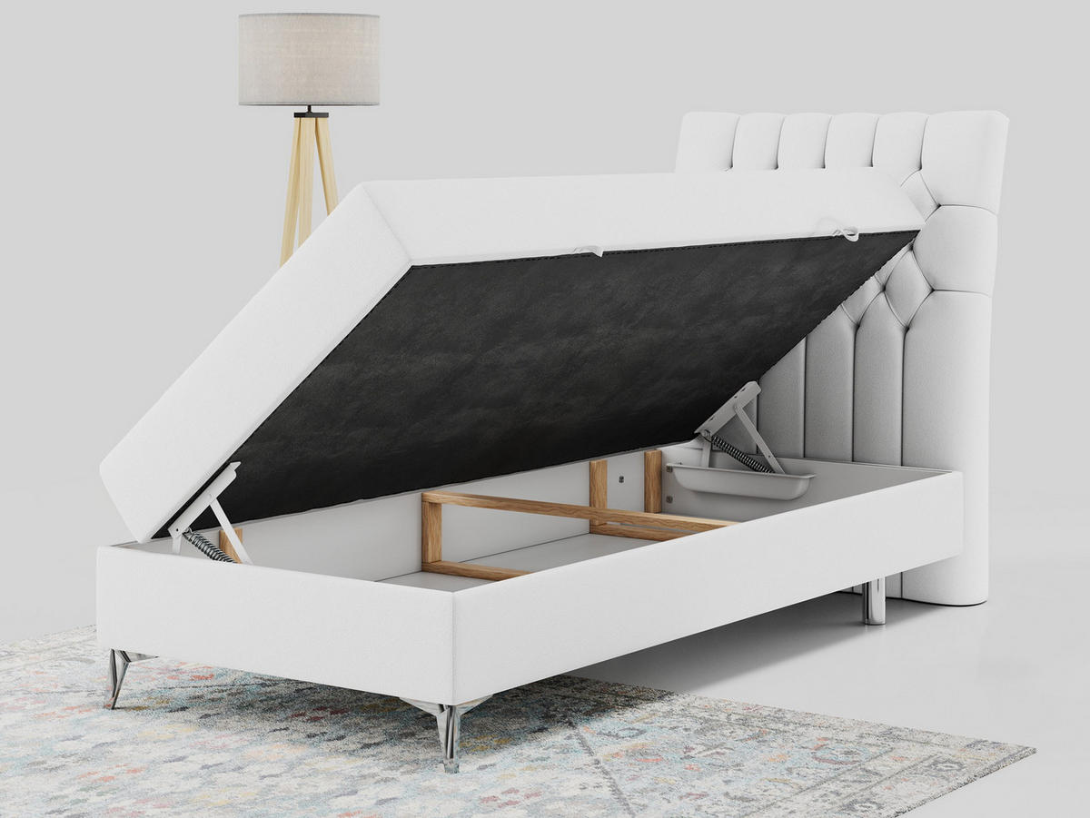 BOXBETT MILEN 90/200 Weiß Kunstleder - H3 - Rechts Seite - Weiß, Holz/Textil (90/200cm) - MKS
