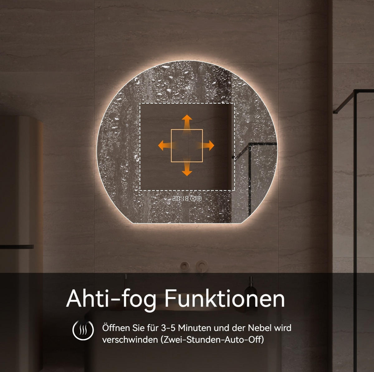 WANDSPIEGEL 72/3/80 cm silber aus Glas und Metall mit LED, Antibeschlag und Dimmfunktion - Silberfarben, Holzwerkstoff (2.5/80/72cm) - OKWISH