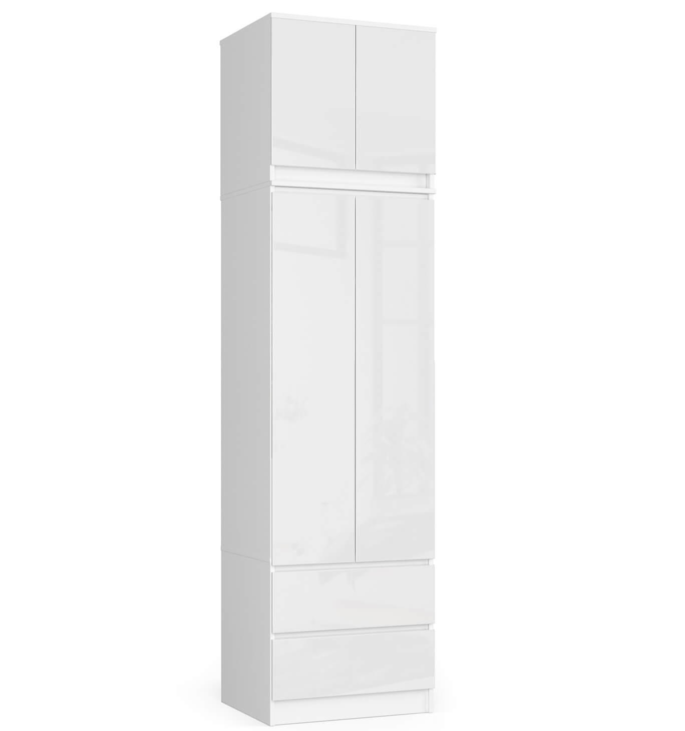 Akord Kleiderschrank Weiß, Weiß Hochglanz 60x234x51 cm
