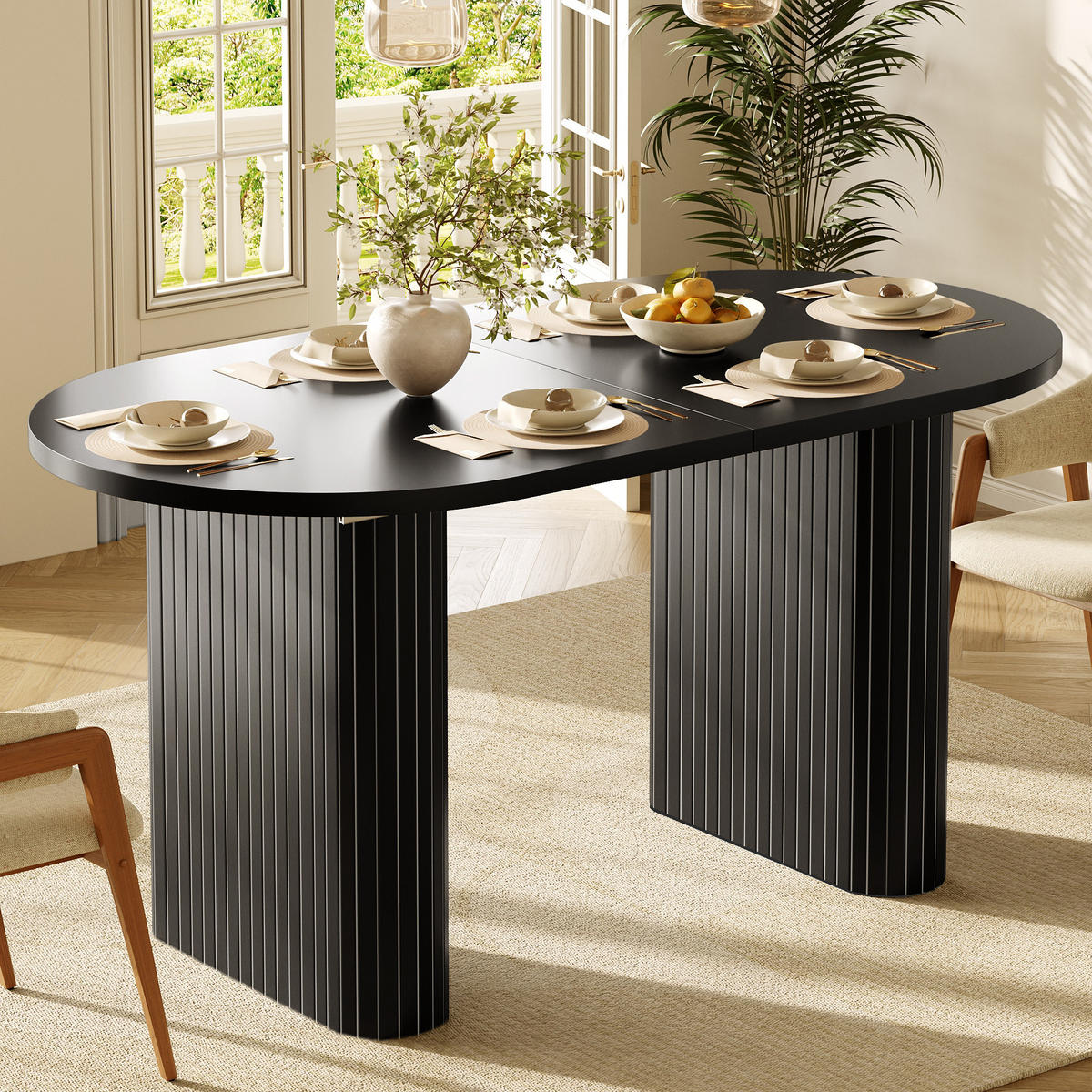 ESSTISCHSET Ausziehbar 120-160 Cm, Oval, 4 Stoffstühle, Schwarz - Multicolor, Metall (120/75.5/80cm) - FLIEKS