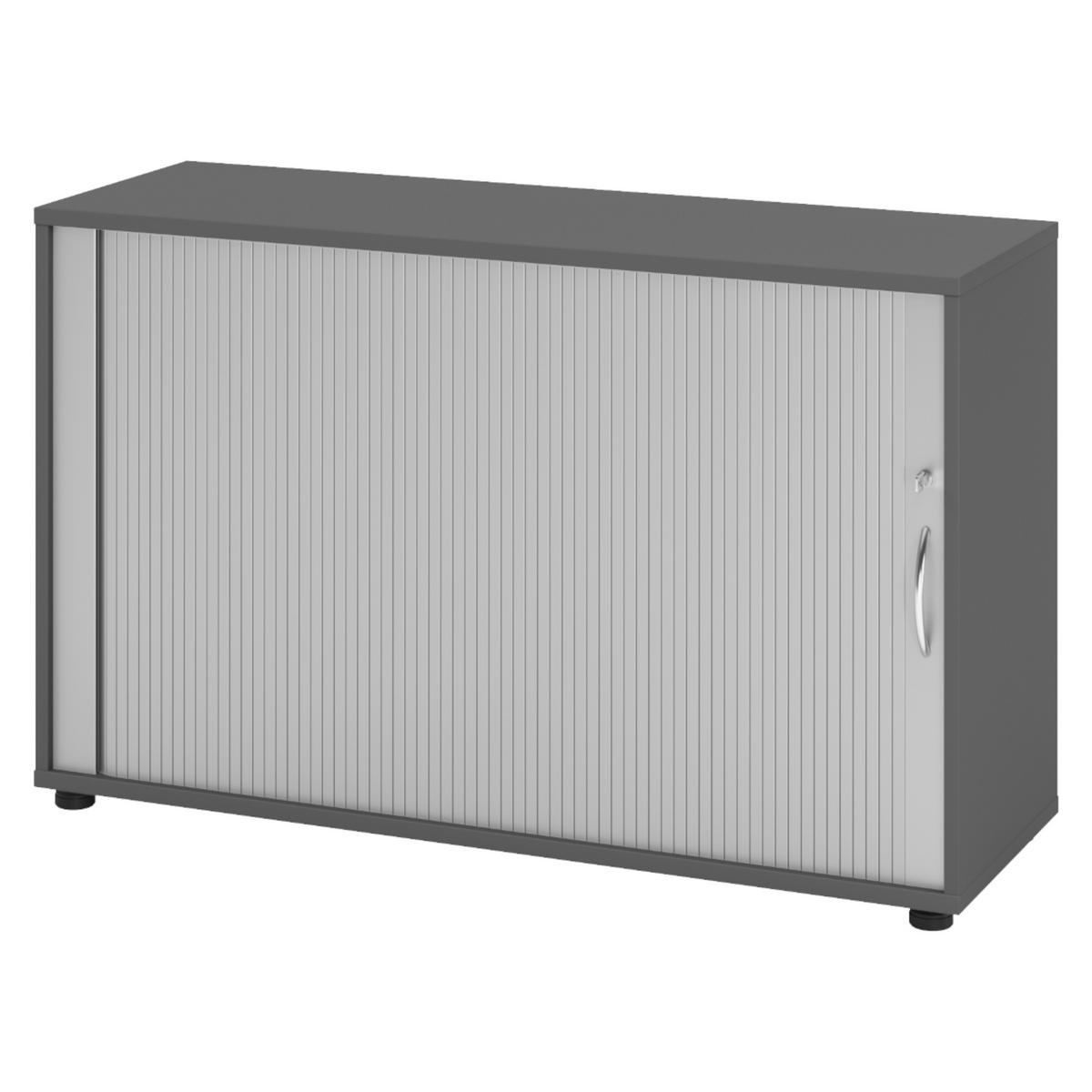 ROLLLADENSCHRANK - 2 Ordnerhöhen 40/120/74,8 cm in Graphitfarben/Silberfarben Bogengriff (Metall) - Silberfarben/Graphitfarben, Holzwerkstoff (120/74.8/40cm) - bümö