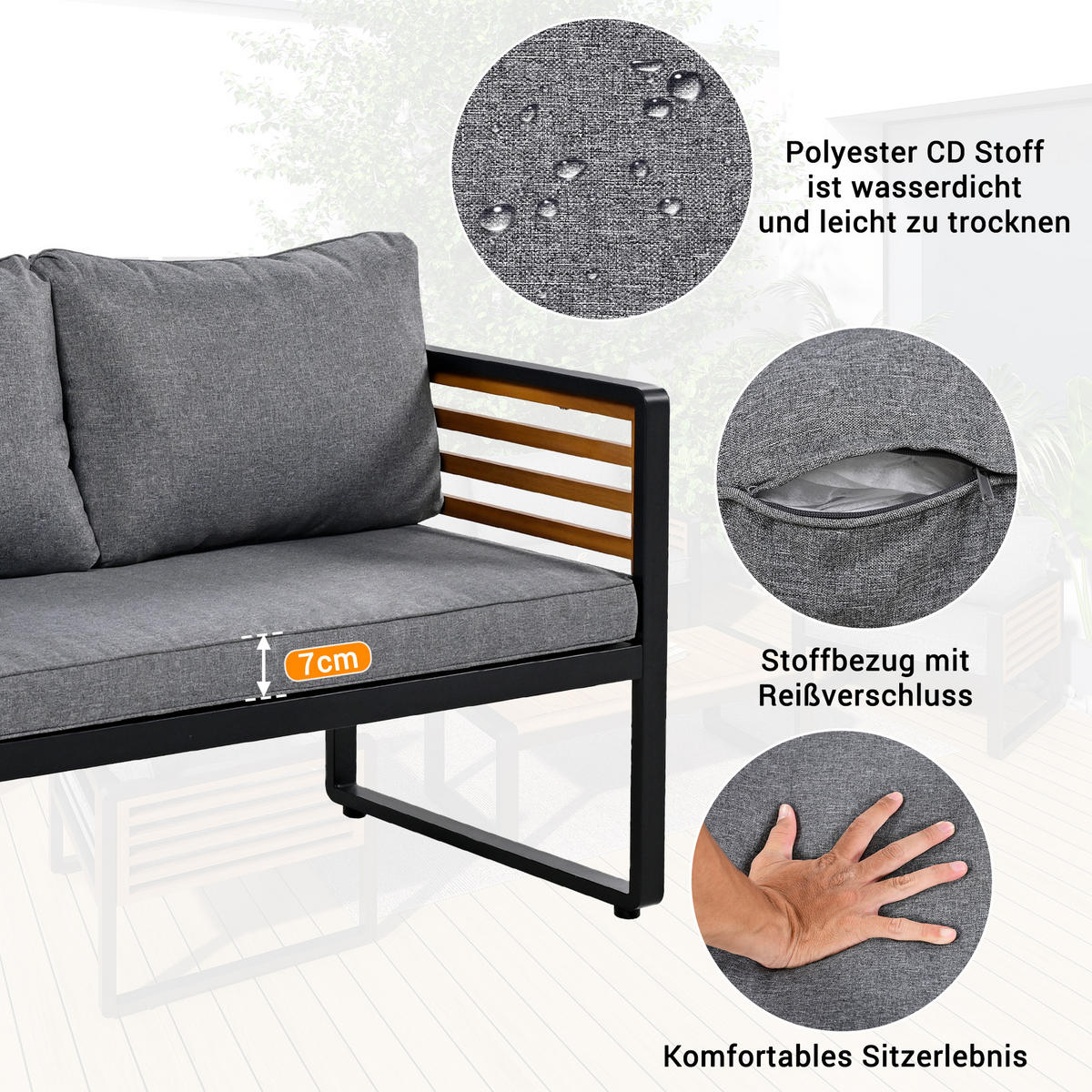 ESSGRUPPE 6-tlg. Grau 1x Sofa 2x Stühle 1x Tisch - Grau, Metall - FLIEKS