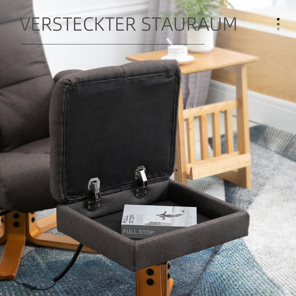 RELAXSESSEL Massagesessel mit Fußhocker Liegefunktion Polyester Braun - Anthrazit/Braun, Holz/Textil (86/99/80cm) - HOMCOM