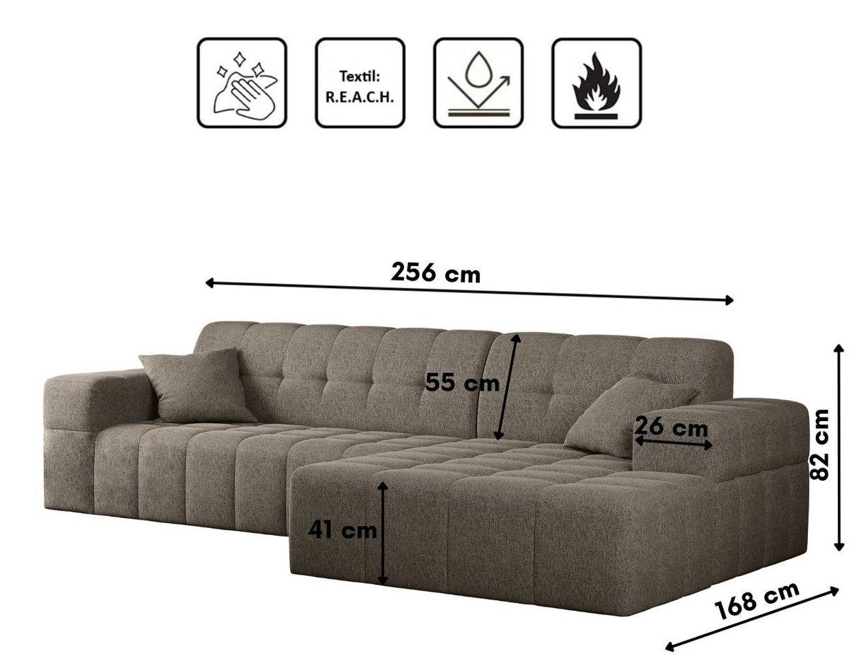 ECKSOFA L-Form NIMES Stoff Verita Dunkelbeige Rechts - Hellbraun, Holz (256/168cm) - Kaiser Möbel