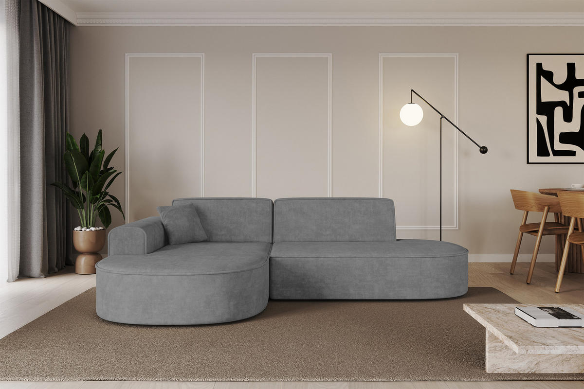 ECKSOFA Ottomane Links MARI-L1 - 243x171x79 cm Grau Velours - Schwarz/Grau, Holzwerkstoff/Kunststoff (243/171cm) - ALTDECOR
