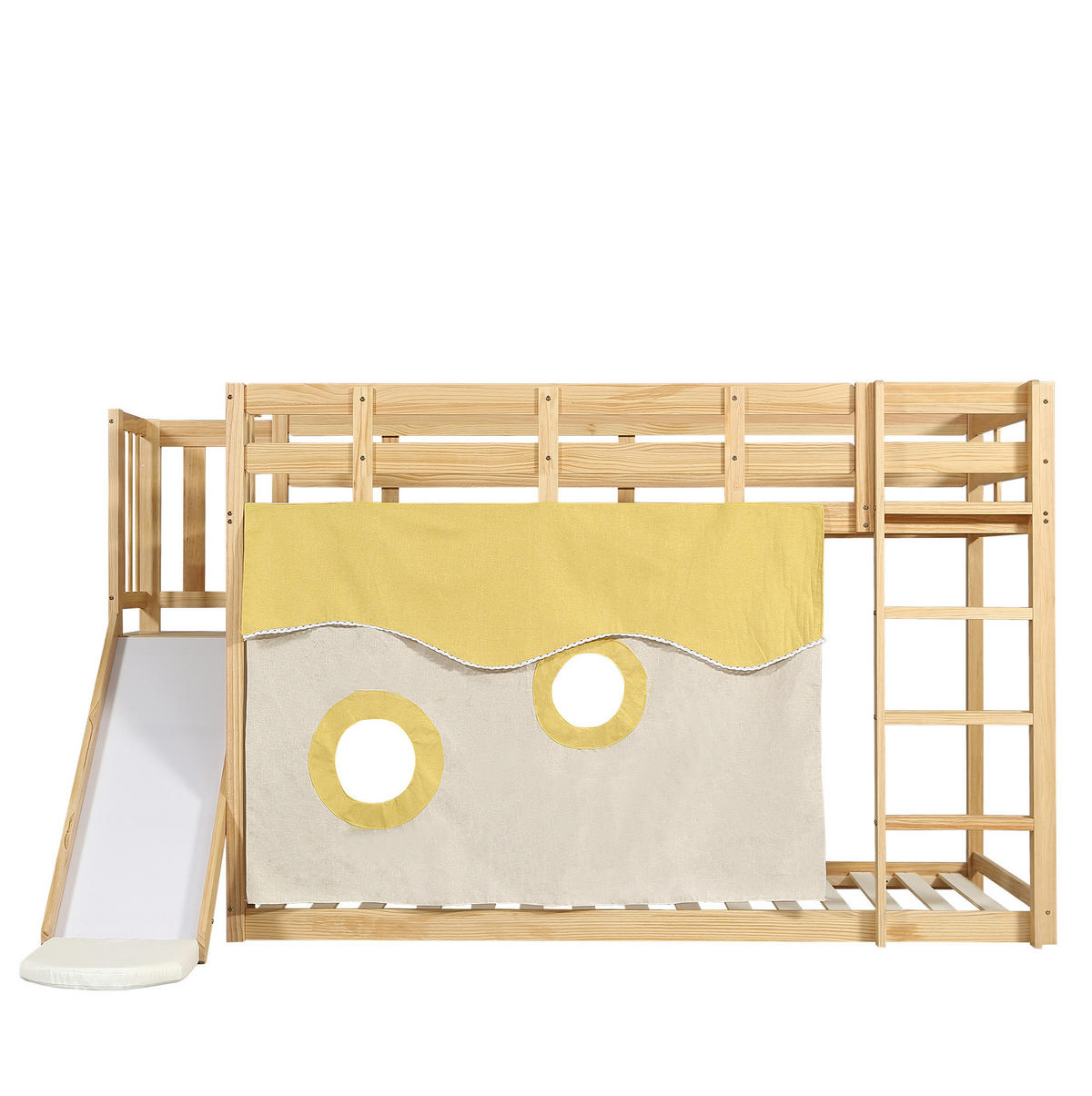 ETAGENBETT 90/200 cm aus Kiefer und MDF mit Treppe, Rutsche und Bettvorhang Natur - Naturfarben, Holzwerkstoff (90/200cm) - Modenvie