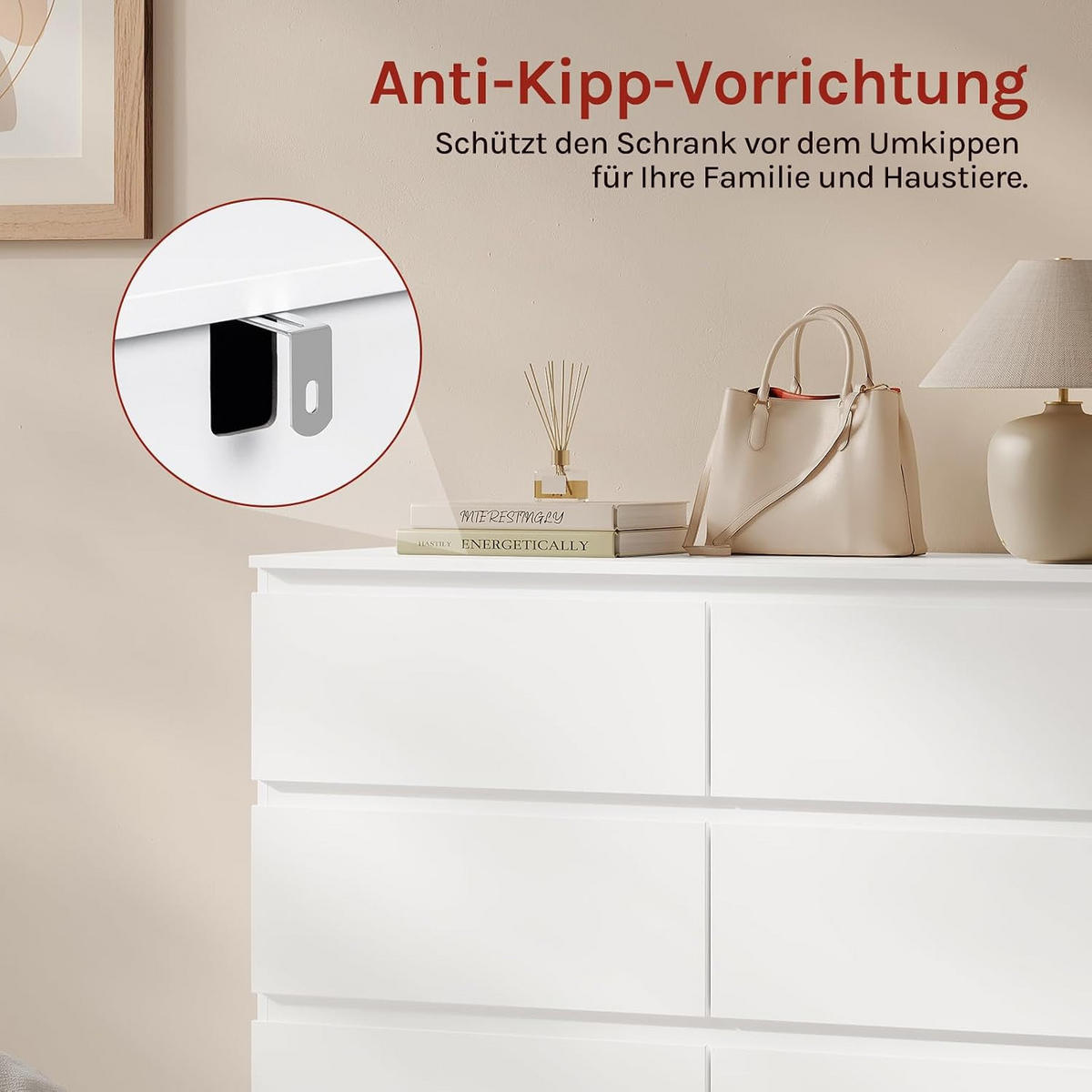 KOMMODE 6 Schubladen Holzwerkstoff 100/36/69 cm Weiß - Weiß, Holzwerkstoff (100/69/36cm) - Woltu