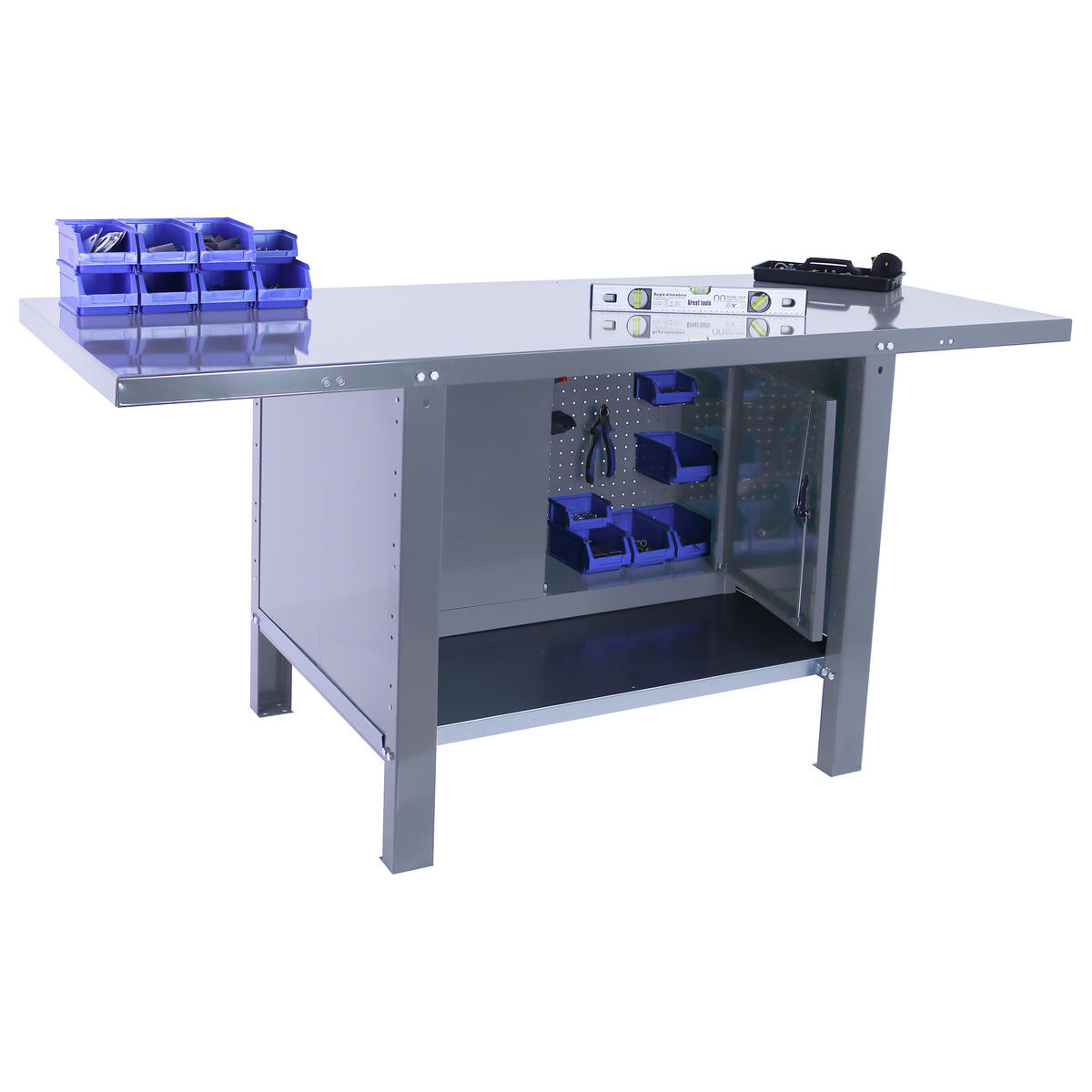 WERKBANK Buffalo Metal mit Schrank HxBxT 83 x 180 x 73 cm Traglast 700 kg Grau - Grau, Metall (180/83/73cm) - PROREGAL