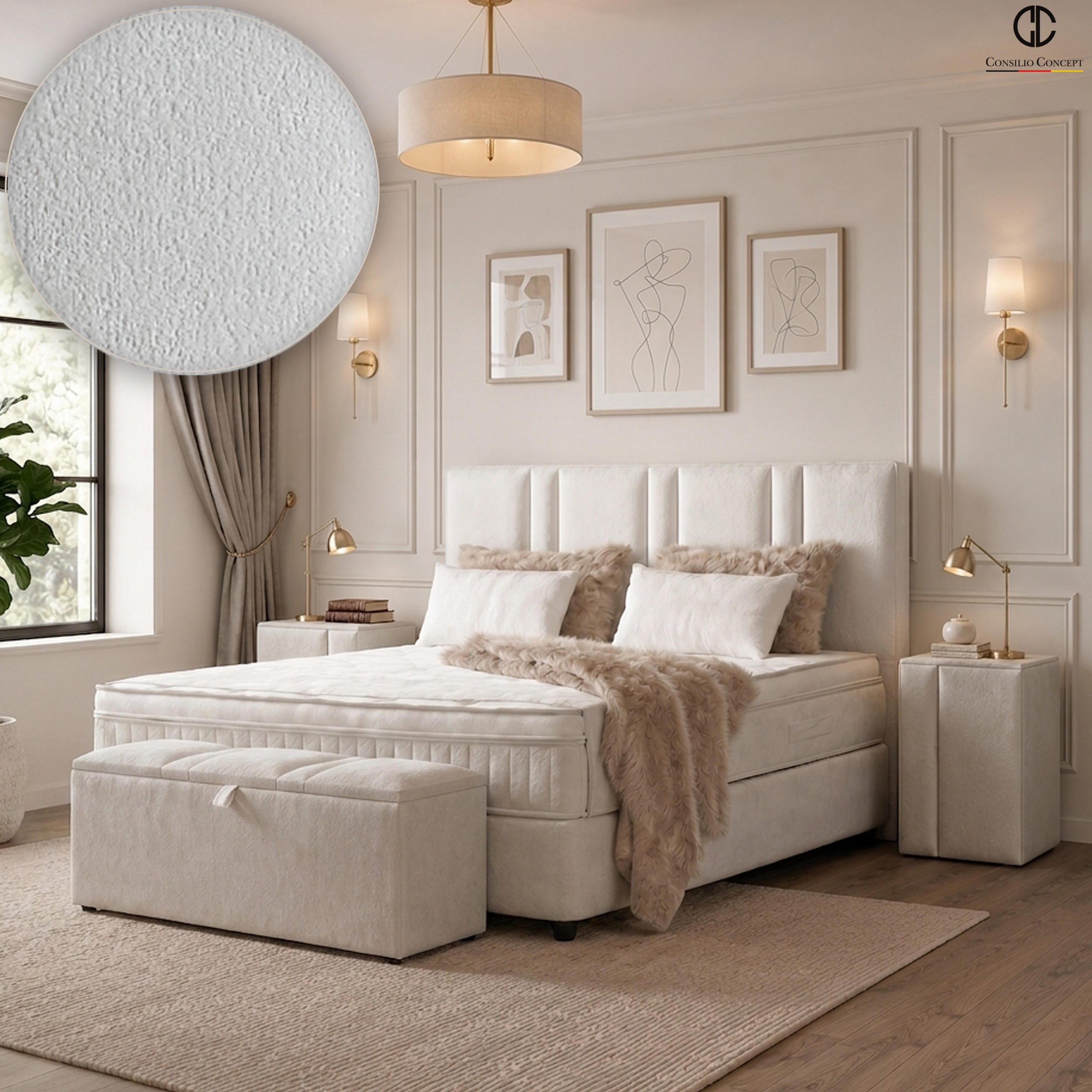 BOXSPRINGBETT MIT BETTKASTEN AURORA 140/200 cm, Beige, Bettkasten, Matratze, Topper integriert, H3 mittel - Beige/Schwarz, Holz/Kunststoff (140/200cm) - Consilio Concept