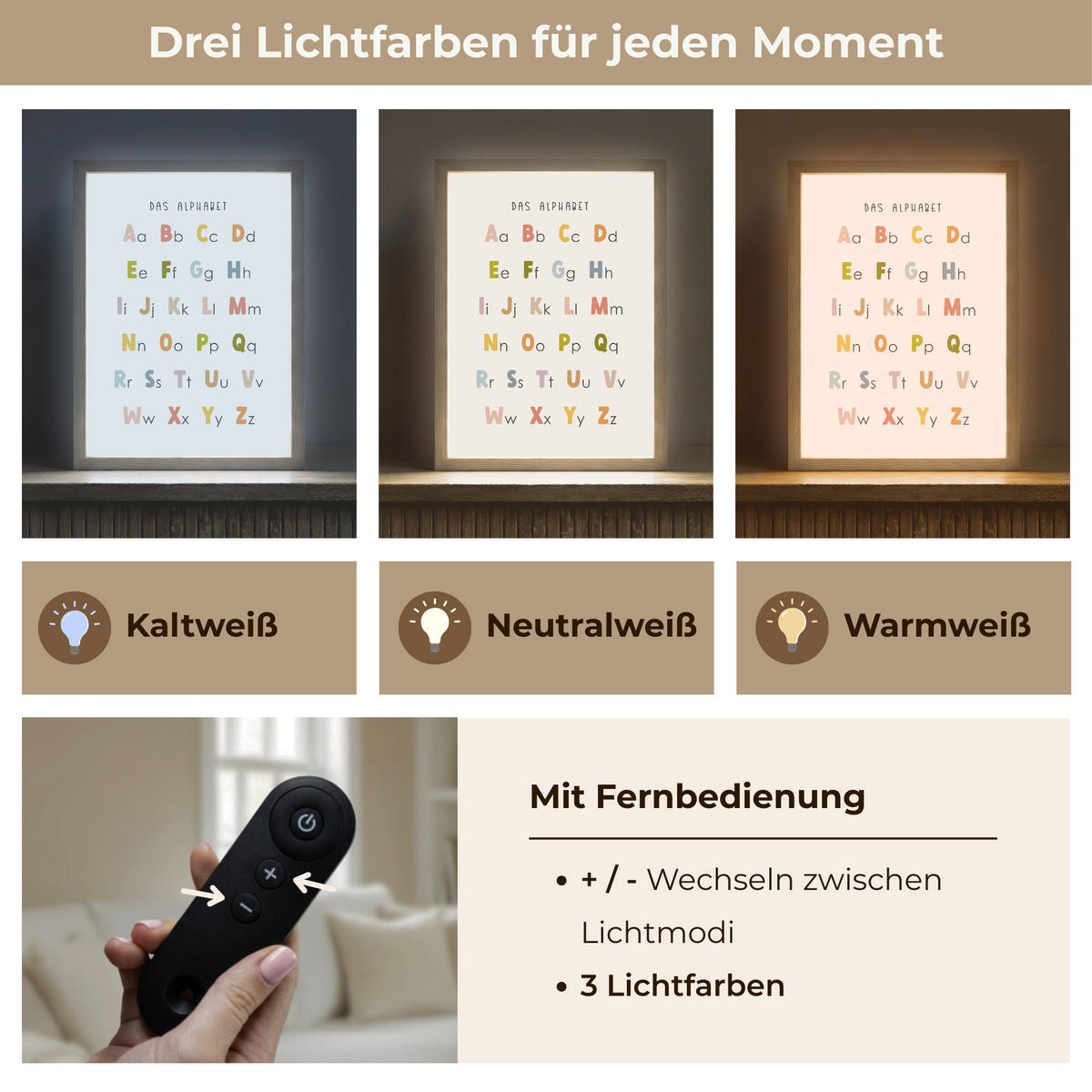 NACHTTISCHLAMPE MIT AKKU Pädagogisch - Alphabet lernen - Farbenfroh - Weiß - Buchstaben 30x40 cm - Weiß, Holzwerkstoff (8/30/40cm) - OnlyWow